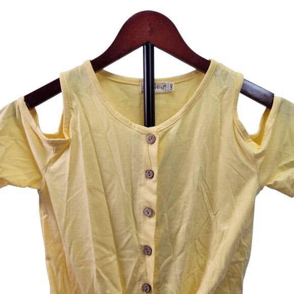 BesserBay Girls Button-Up Cold Shoulder & Tie Yellow Shirt Size 9-10 Years Old - Picture 5 of 11